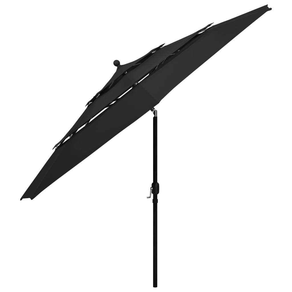 Parasol 3-Laags Met Aluminium Paal 3,5 M 3.5 m Zwart