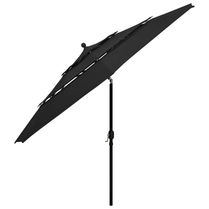 Parasol 3-Laags Met Aluminium Paal 3,5 M 3.5 m Zwart