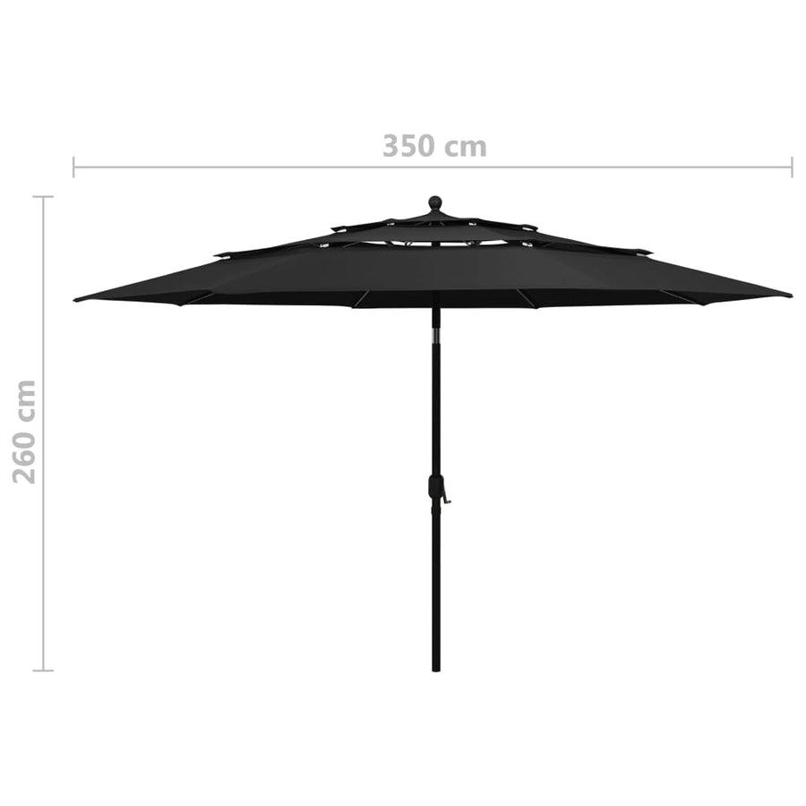 Parasol 3-Laags Met Aluminium Paal 3,5 M 3.5 m Zwart