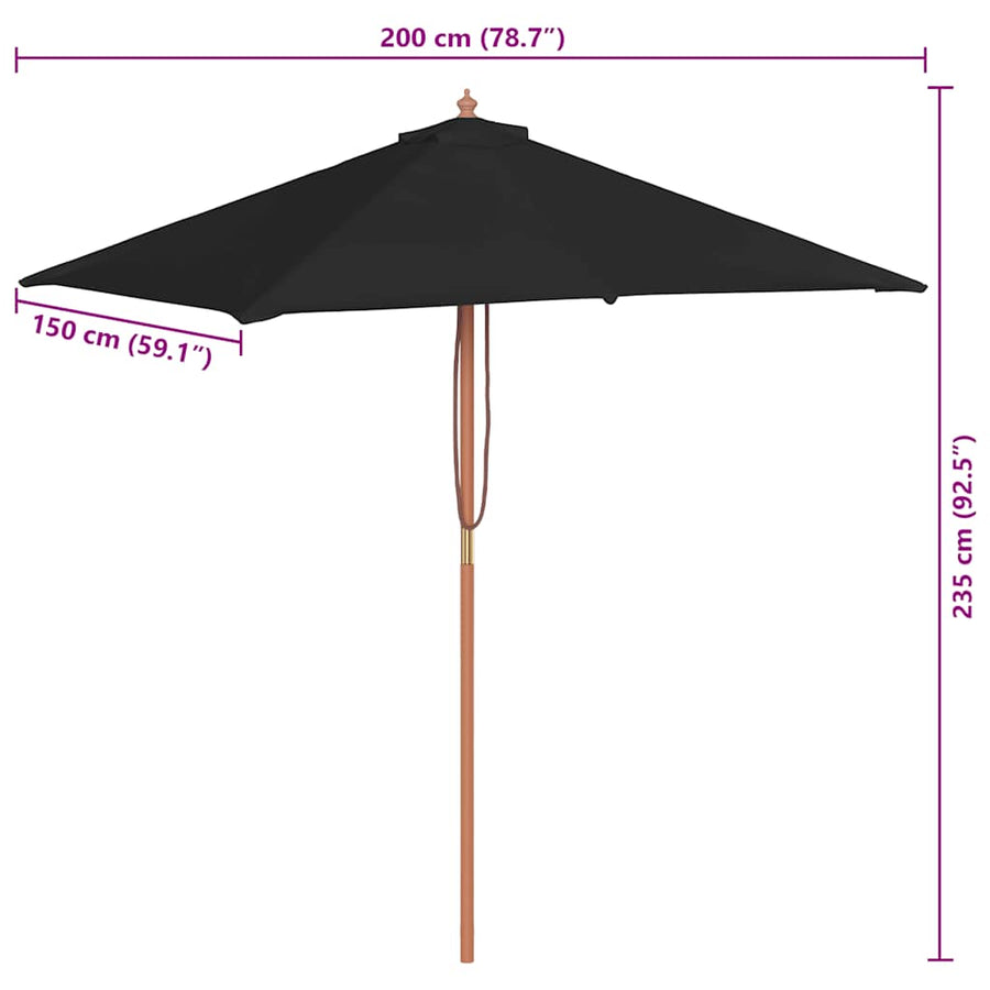 Parasol met houten paal 150x200 cm zwart