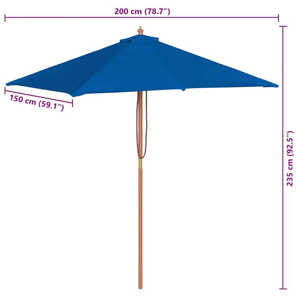 Parasol met houten paal 150x200 cm blauw
