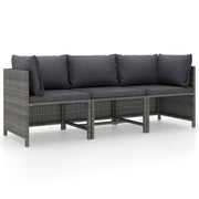 Tuinbank 3-zits poly rattan grijs met kussens