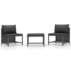 Loungeset 3-delig poly rattan grijs