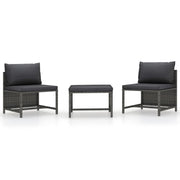 Loungeset 3-delig poly rattan grijs