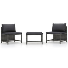 3-Delige Loungeset Met Kussens Poly Rattan Grijs 2x midden + voetensteun