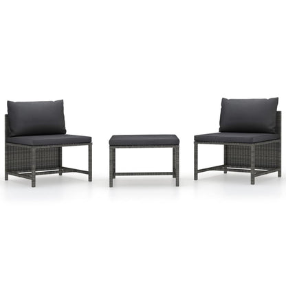 3-Delige Loungeset Met Kussens Poly Rattan Grijs 2x midden + voetensteun