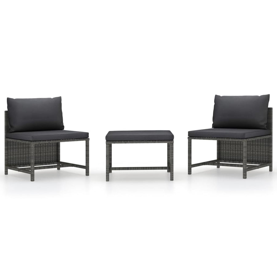 3-Delige Loungeset Met Kussens Poly Rattan Grijs 2x midden + voetensteun
