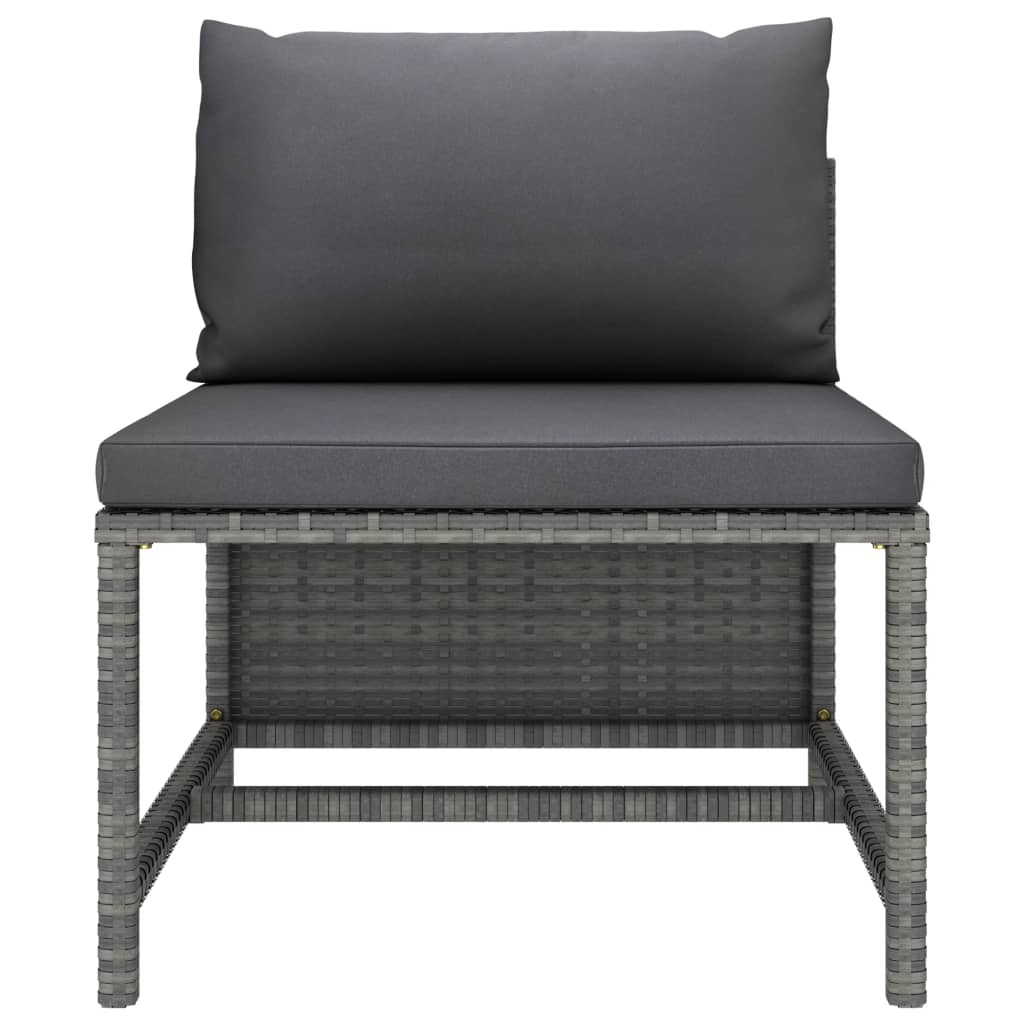 3-Delige Loungeset Met Kussens Poly Rattan Grijs 2x midden + voetensteun
