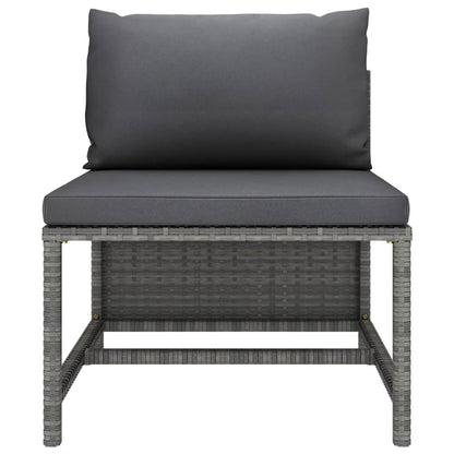 3-Delige Loungeset Met Kussens Poly Rattan Grijs 2x midden + voetensteun