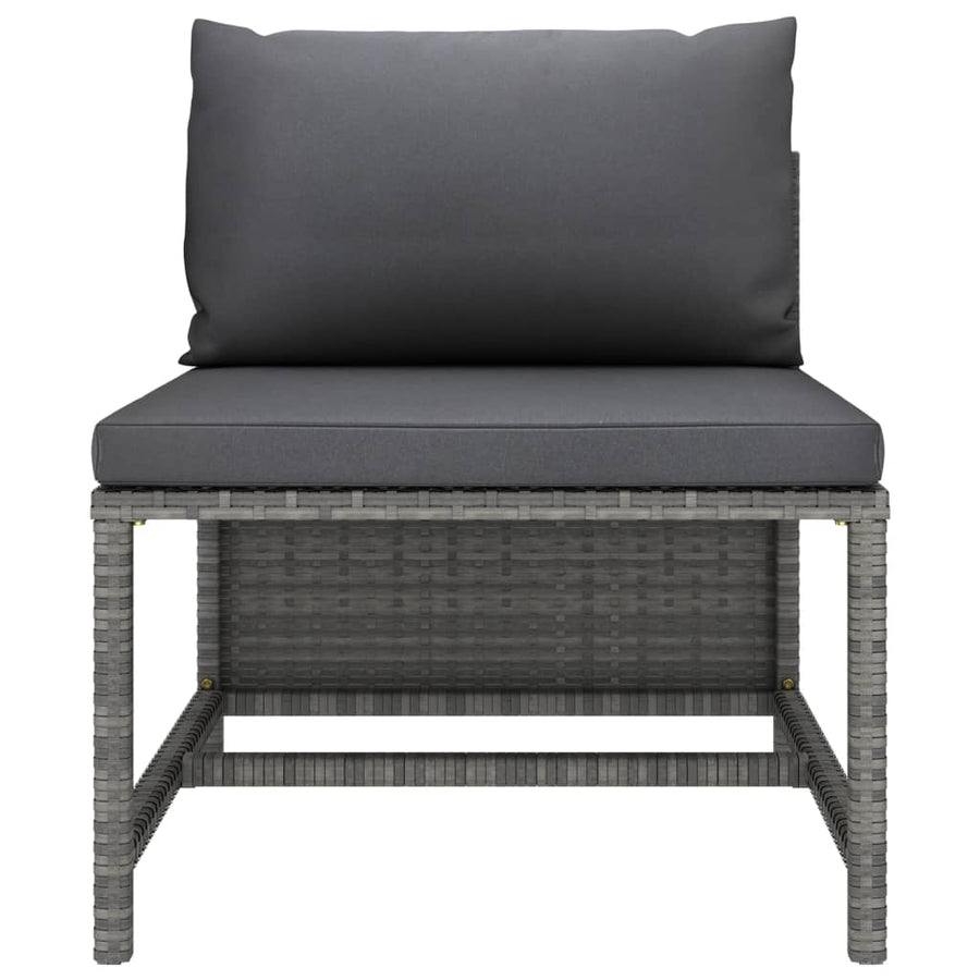 3-Delige Loungeset Met Kussens Poly Rattan Grijs 2x midden + voetensteun