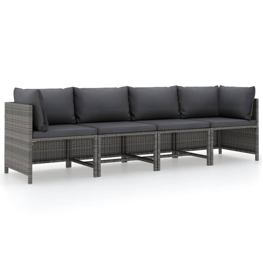 Tuinbank 4-Zits Met Kussens Poly Rattan Grijs Vierzitsbank