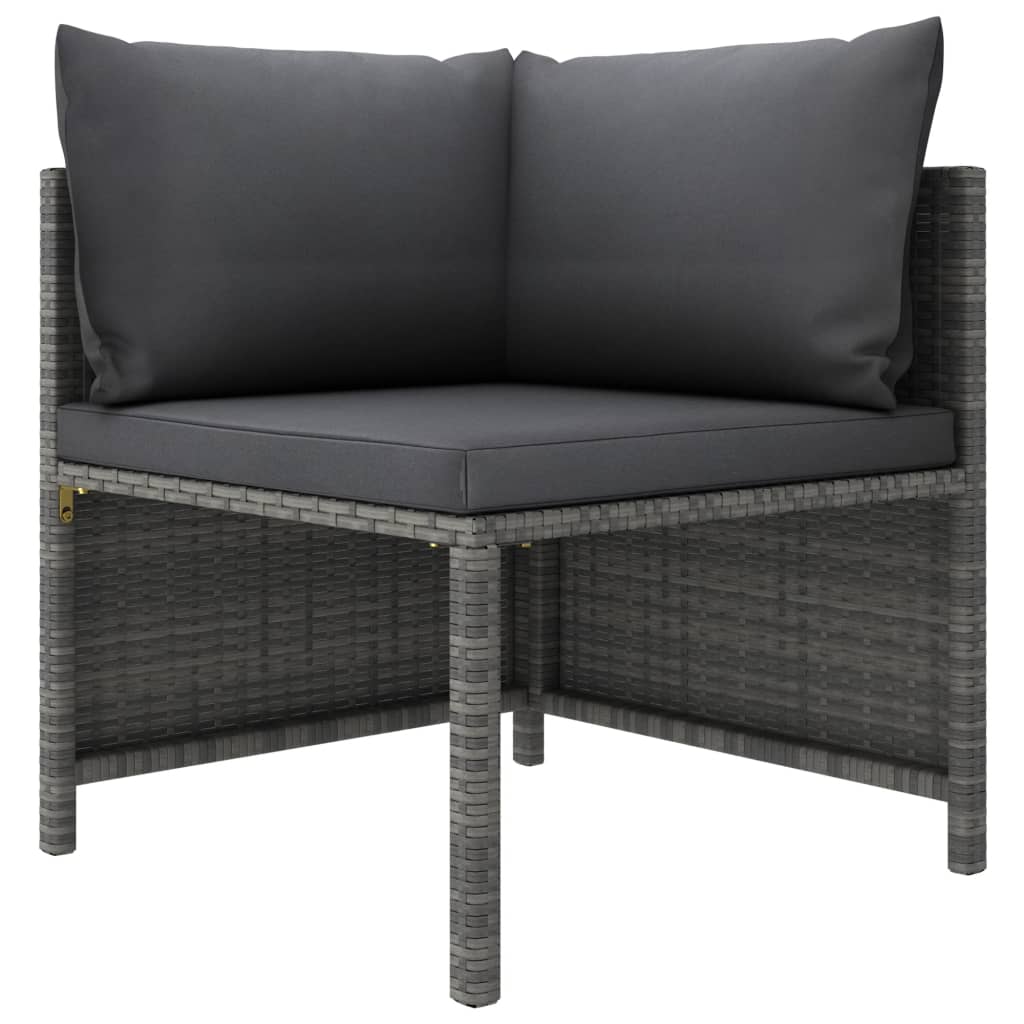 4-Delige Loungeset Met Kussens Poly Rattan Grijs 2x hoek + midden + voetensteun