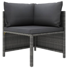 4-Delige Loungeset Met Kussens Poly Rattan Grijs 2x hoek + midden + voetensteun