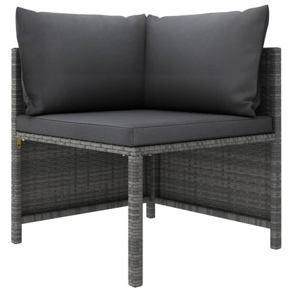 4-Delige Loungeset Met Kussens Poly Rattan Grijs 2x hoek + midden + voetensteun