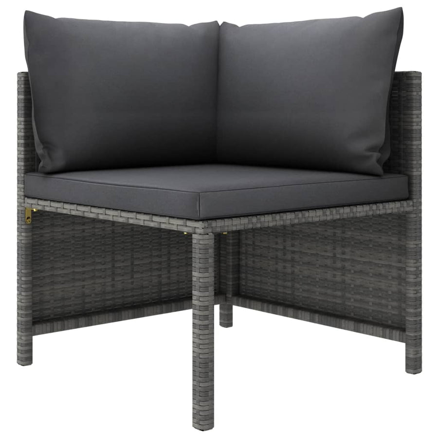 4-Delige Loungeset Met Kussens Poly Rattan Grijs 2x hoek + midden + voetensteun