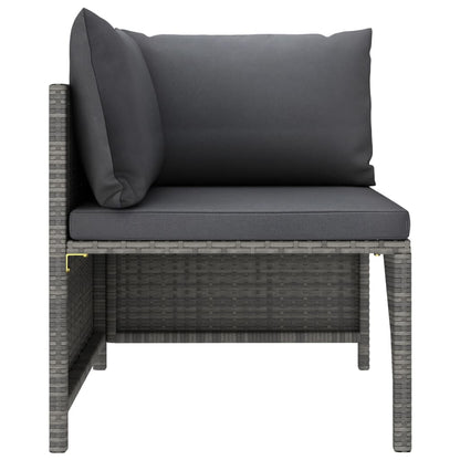 4-Delige Loungeset Met Kussens Poly Rattan Grijs 2x hoek + midden + voetensteun