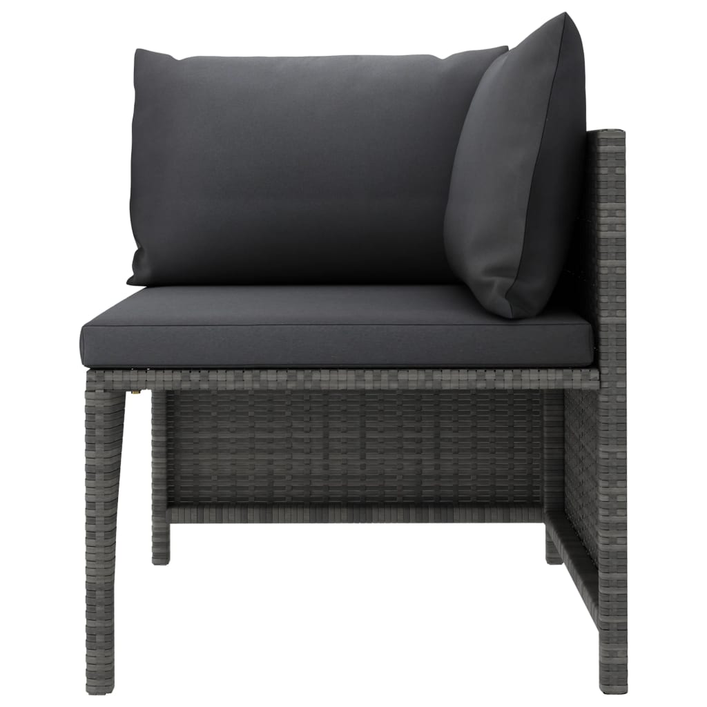 4-Delige Loungeset Met Kussens Poly Rattan Grijs 2x hoek + midden + voetensteun