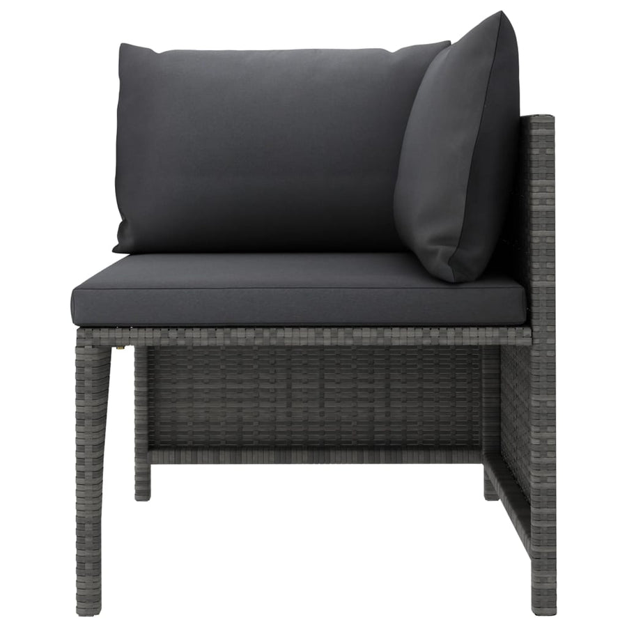4-Delige Loungeset Met Kussens Poly Rattan Grijs 2x hoek + midden + voetensteun