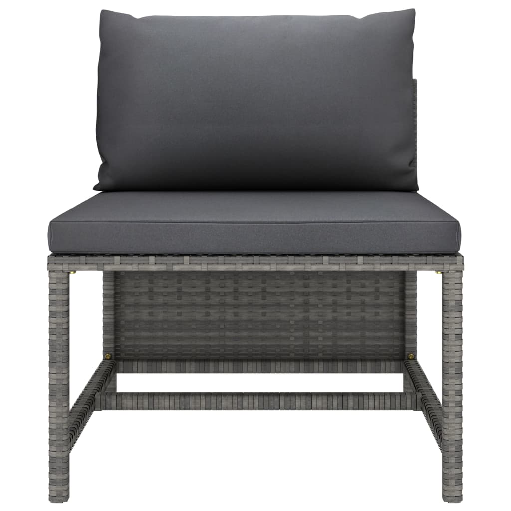 4-Delige Loungeset Met Kussens Poly Rattan Grijs 2x hoek + midden + voetensteun
