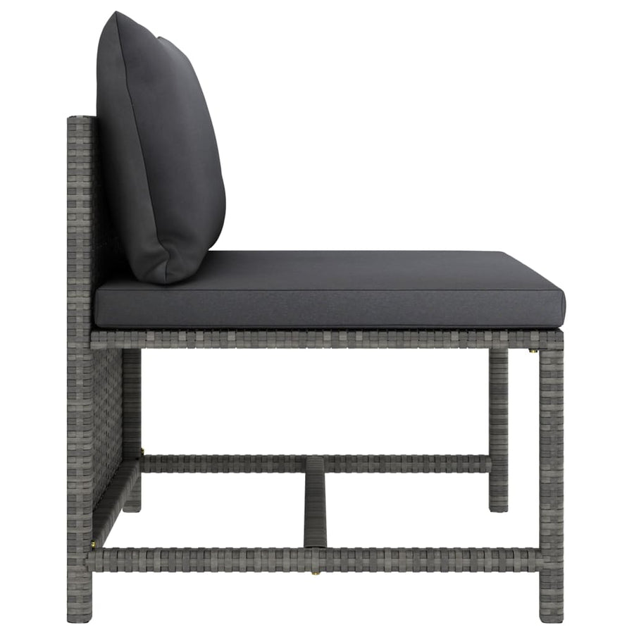 4-Delige Loungeset Met Kussens Poly Rattan Grijs 2x hoek + midden + voetensteun