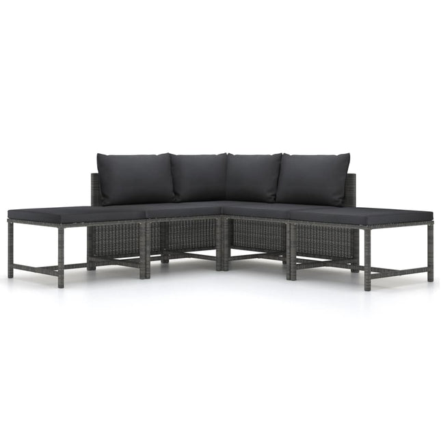 5-Delige Loungeset Met Kussens Poly Rattan Grijs hoek + 2x midden + 2x voetensteun