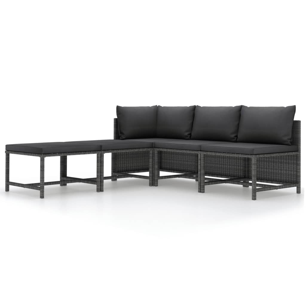 5-Delige Loungeset Met Kussens Poly Rattan Grijs hoek + 2x midden + 2x voetensteun