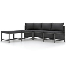 5-Delige Loungeset Met Kussens Poly Rattan Grijs hoek + 2x midden + 2x voetensteun