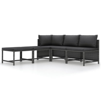 5-Delige Loungeset Met Kussens Poly Rattan Grijs hoek + 2x midden + 2x voetensteun