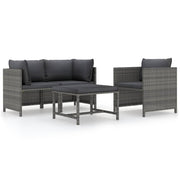 Loungeset 4-delig poly rattan grijs