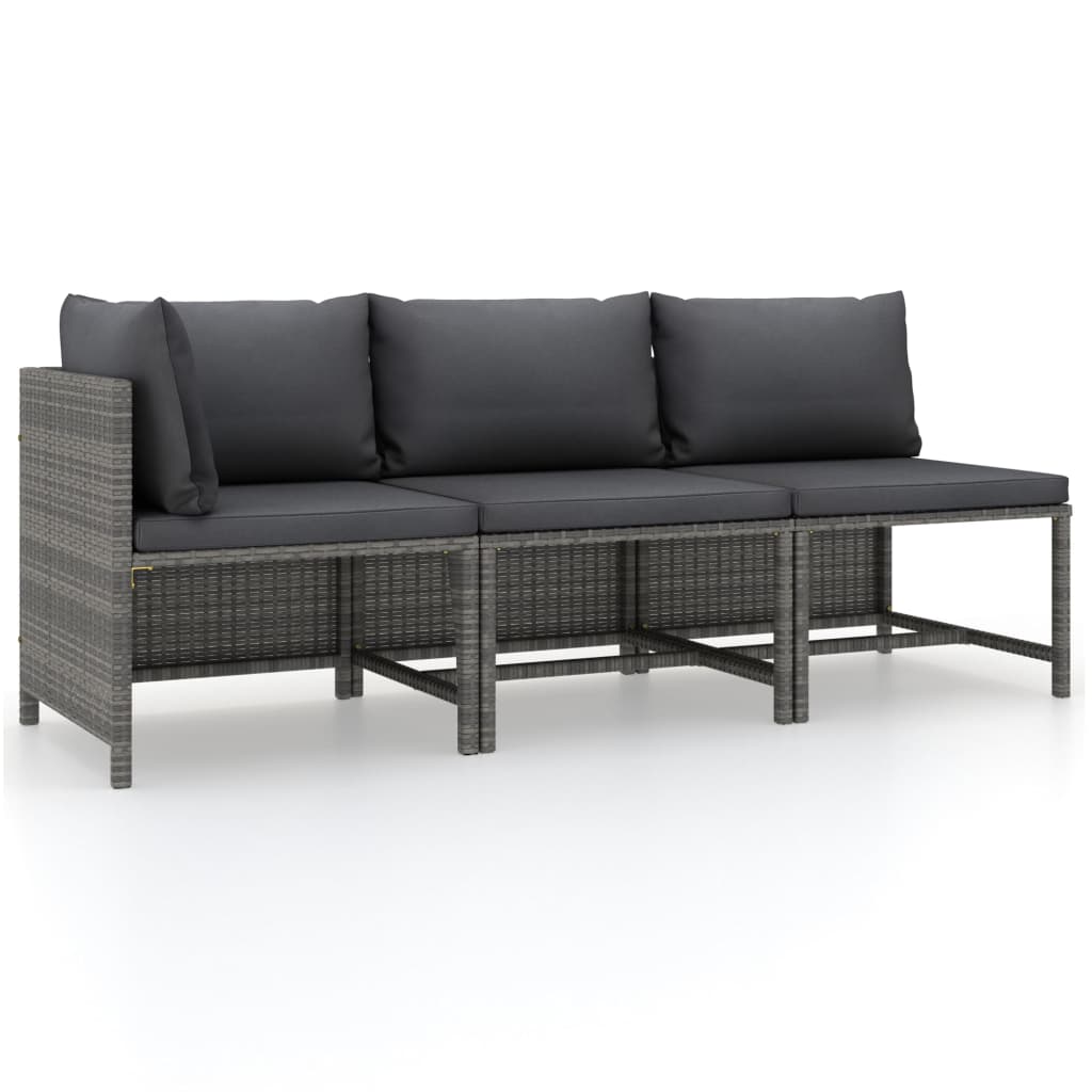 3-Delige Loungeset Met Kussens Poly Rattan Grijs hoek + 2x midden