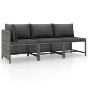 Loungeset 3-delig poly rattan grijs