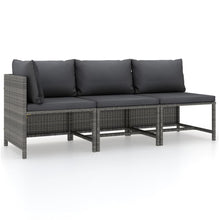3-Delige Loungeset Met Kussens Poly Rattan Grijs hoek + 2x midden