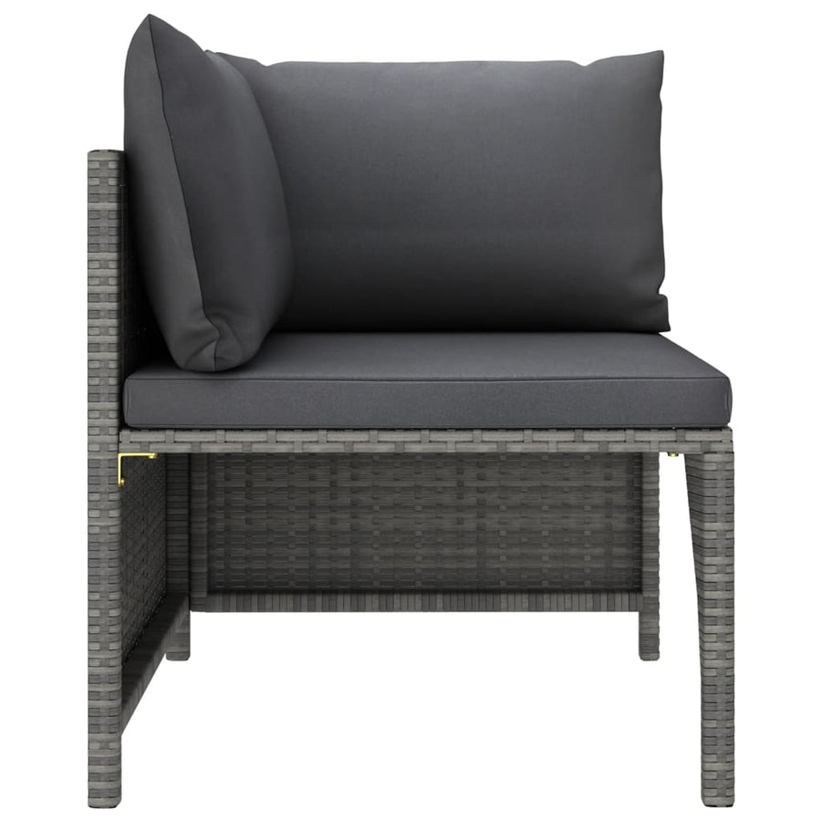 3-Delige Loungeset Met Kussens Poly Rattan Grijs hoek + 2x midden