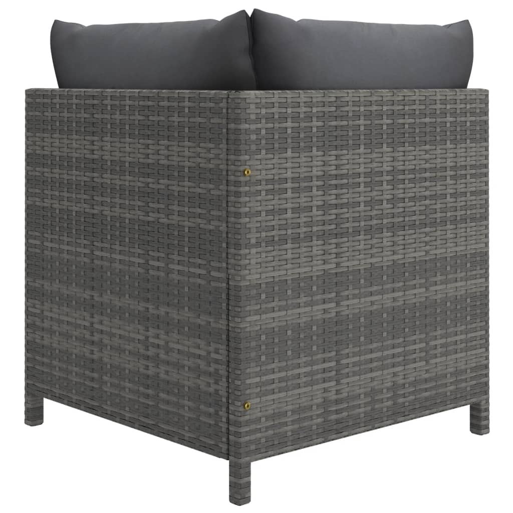 3-Delige Loungeset Met Kussens Poly Rattan Grijs hoek + 2x midden