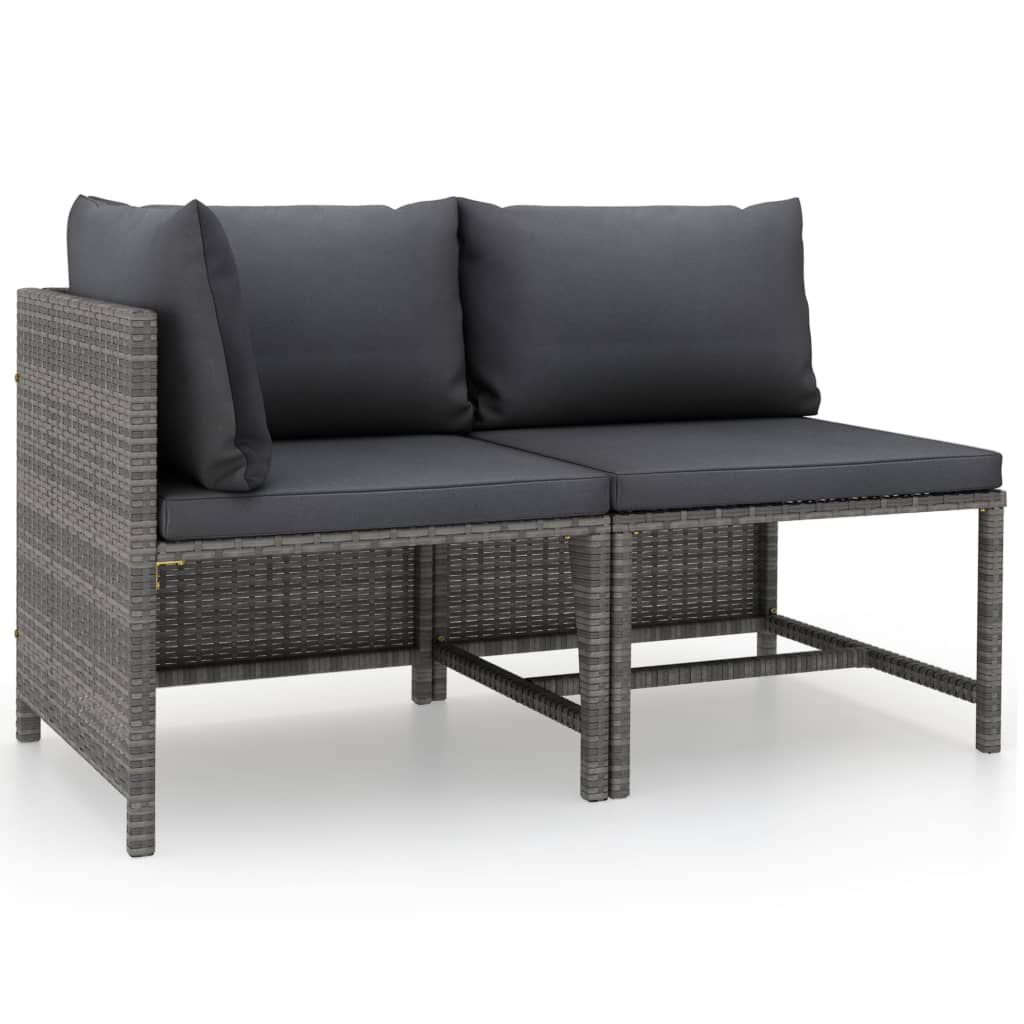 2-Delige Loungeset Met Kussens Poly Rattan Grijs hoek + midden