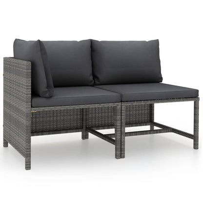 2-Delige Loungeset Met Kussens Poly Rattan Grijs hoek + midden