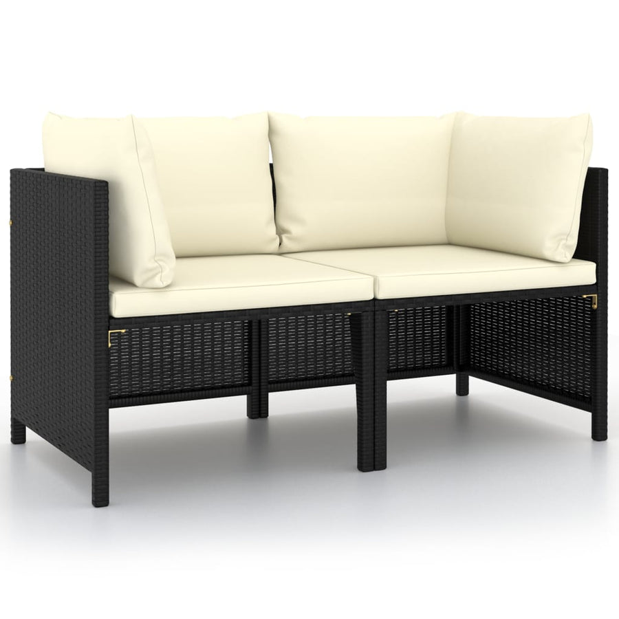 Tuinbank 2-Zits Met Kussens Poly Rattan Zwart Tweezitsbank