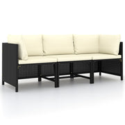 Tuinbank poly rattan 3-zits zwart met kussens