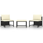 Loungeset poly rattan 3-delig zwart