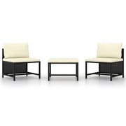 Loungeset poly rattan 3-delig zwart