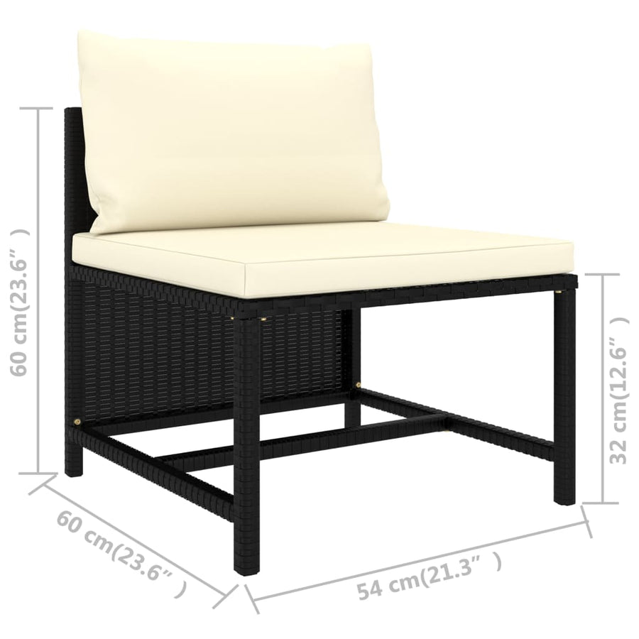 3-delige Loungeset met kussens poly rattan zwart 1 Zwart