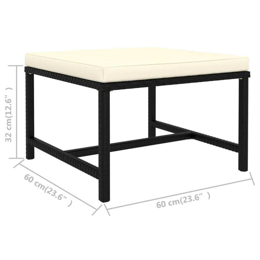 3-delige Loungeset met kussens poly rattan zwart 1 Zwart