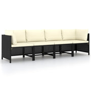 Tuinbank 4-zits poly rattan zwart met kussens