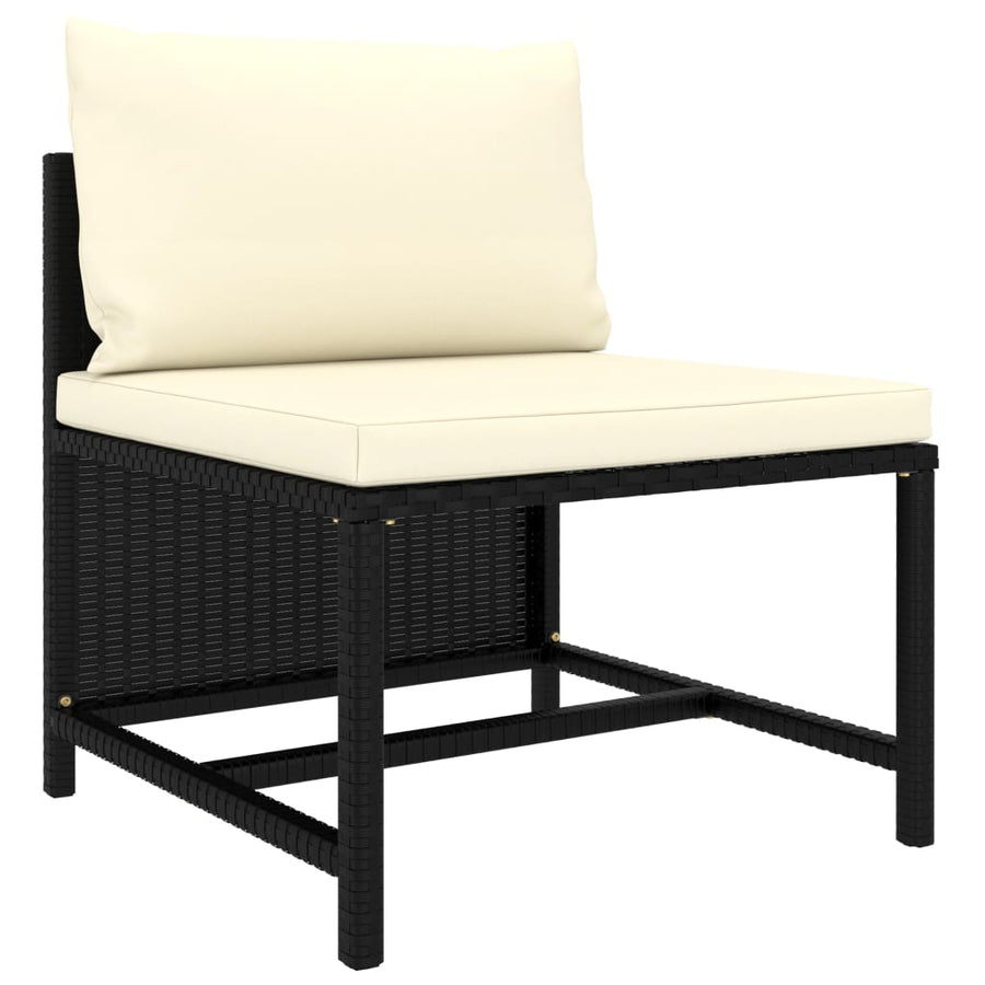 Tuinbank 4-zits met kussens poly rattan zwart 1 Zwart