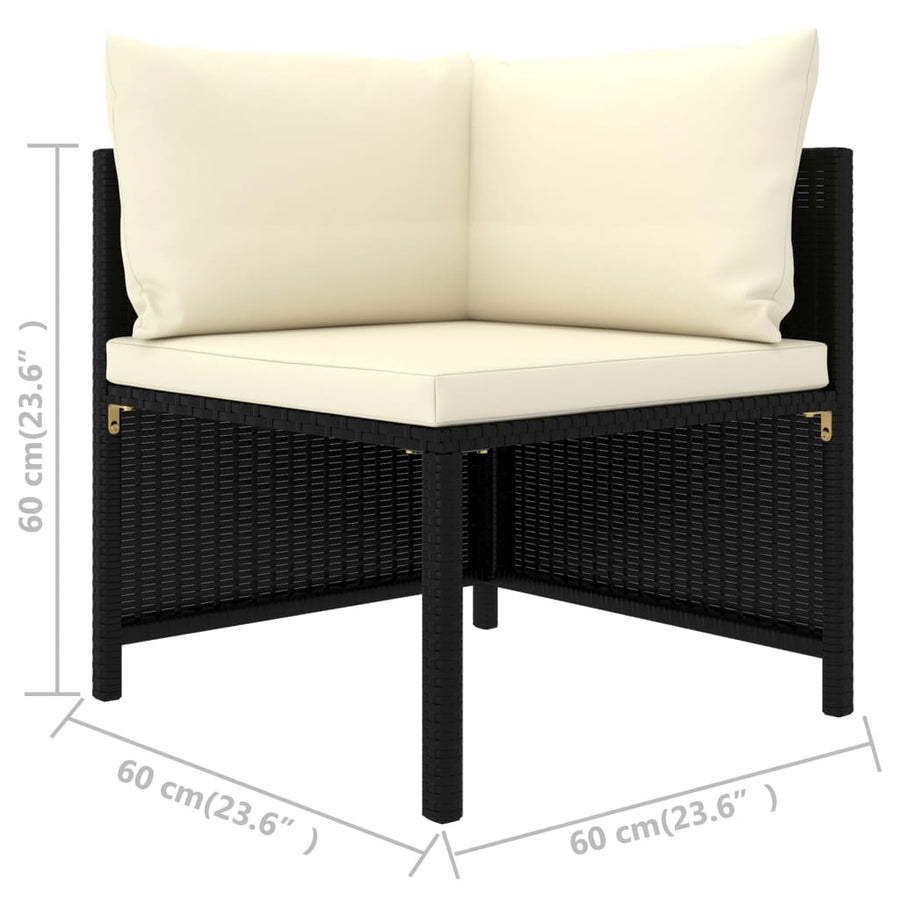 Tuinbank 4-zits met kussens poly rattan zwart 1 Zwart