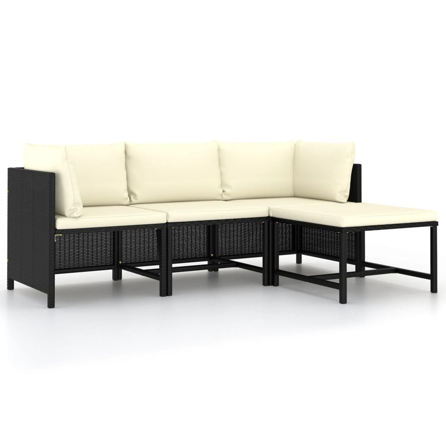 4-delige Loungeset met kussens poly rattan zwart 1 Zwart
