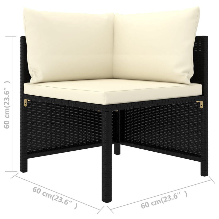 4-delige Loungeset met kussens poly rattan zwart 1 Zwart