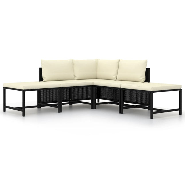 5-Delige Loungeset Met Kussens Poly Rattan Zwart hoek + 2x midden + 2x voetensteun