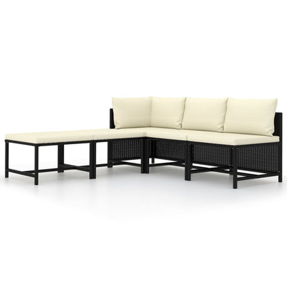 5-Delige Loungeset Met Kussens Poly Rattan Zwart hoek + 2x midden + 2x voetensteun