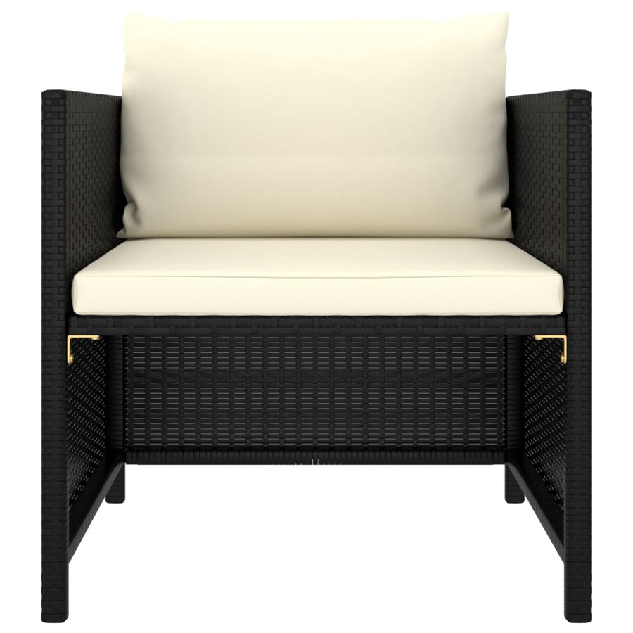 4-delige Loungeset met kussens poly rattan zwart Zwart 2x hoek + Fauteuil + voetensteun